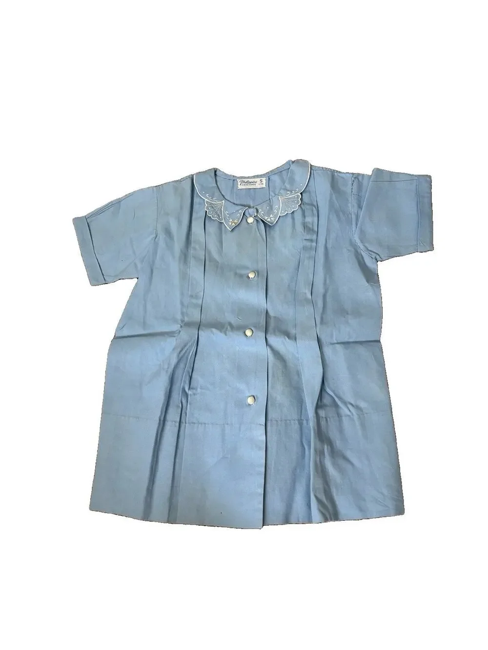 Vintage Philippine Handmade Baby Blue Embroidered Dress Size S 1 Year